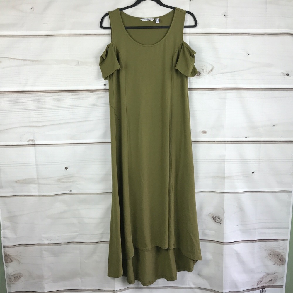 Isaac Mizrahi Live‎ Dress Womens S Cold Shoulder Hi Low Hem Maxi Knit Green